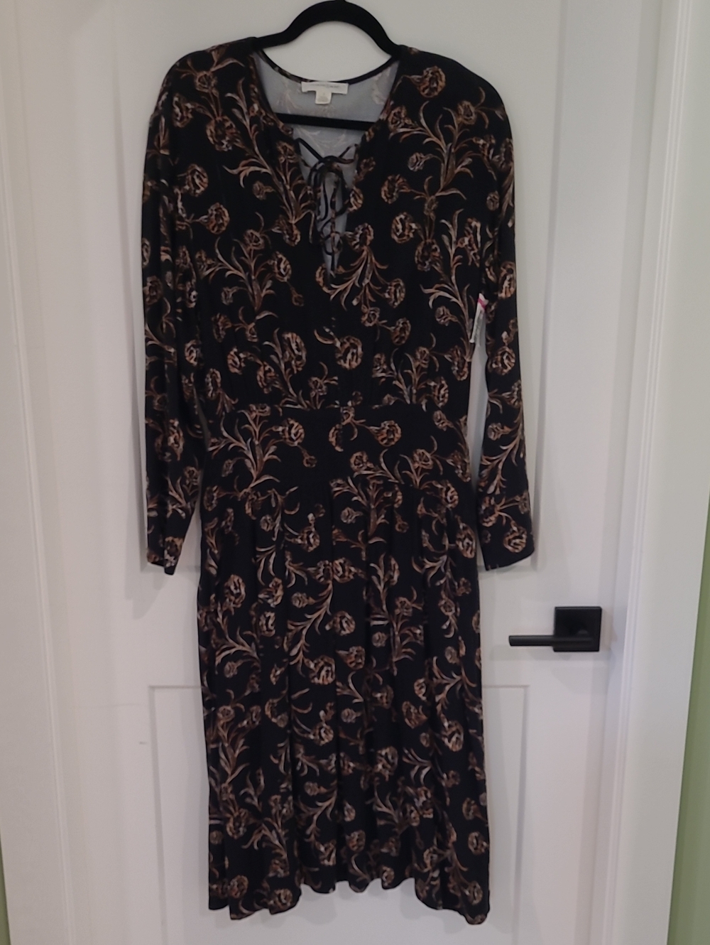 Treasure & Bond Black Long-Sleeve Floral Midi Dress NWT